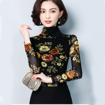 New dance clothes mesh square dance clothing High collar modern dance top Latin dance practice suit Velvet dance dress