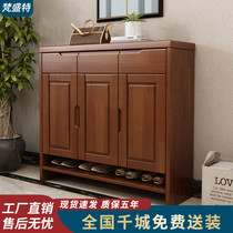 Modern simple solid wood shoe cabinet Home door Chinese style storage large capacity home wall entrance shoe cabinet