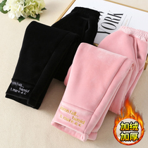 Girls plus velvet pants integrated velvet thickened children wear big childrens winter pants foreign sports cotton pants autumn and winter clothes