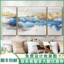 Golden landscape landscape oil painting Hand painted simple modern new Central European style living room decoration sofa background triple hanging wall