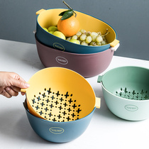 Double wash basin drain basket kitchen household plastic wash basket wash fruit artifact vegetable basket fruit pan living room