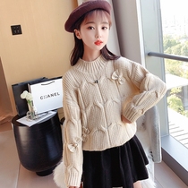 Next win girls sweater 2020 new Western style thickened Korean childrens bow sweater pullover plus velvet