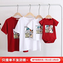 Mickey's parent-child clothing net red foreign-style mother-and-woman family of four summer T-shirt baby jumpsuit mother-and-child clothing