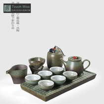 Touch Miss Japanese coarse pottery tea set set dry bubble water storage small tea table kung fu tea tray antique wood burning home