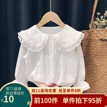 Baby cotton shirt girls 2022 new spring and autumn clothing childrens Korean version of the foreign style top girls pure white shirt tide