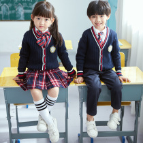 School uniform set Primary school autumn and winter college wind cardigan set Kindergarten garden suit British style sweater three-piece set