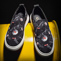  Canvas shoes Summer breathable mens shoes Lefu cloth shoes net red lazy shoes one foot pedal tide graffiti casual shoes board shoes