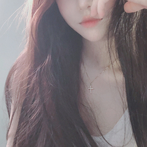 Diamond Temperament Cross Necklace 925 Sterling Silver Plated Platinum Anti-allergy choker Women Do Not Fade