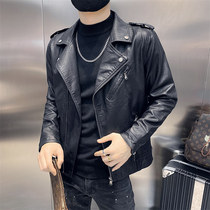 Fall Short Short Leather Dress Men Handsome Fix Handy Handy Handy Handling Handling Handling Handling Handling Handling Car Jacket Personality Tide Casual Leather Coat