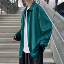 Pure Shirt Male shirt Male Long sleeve Harbour Wind Day Department relaxed Korean version Trend handsome jacket green pendant green pendants