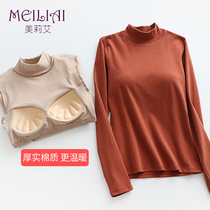 Mid-collar high-neck autumn clothes womens cotton sweater cotton cotton with chest pad thermal underwear one-piece coat slim base shirt