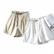 D037 day single ~ self-retention ~ comfortable loose version elastic high waist lace-up cotton linen wide leg casual shorts women