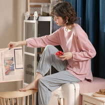 (Large size 200 pounds can be worn)Spring and autumn and winter long-sleeved pajamas womens suit cotton home clothes ins student loose