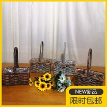 Grass Basket Yilin Craft New Succulent Rattan Flower Pot Willow Hand-held Flower Basket Bamboo Dried Flower Flower Arrangement Gift