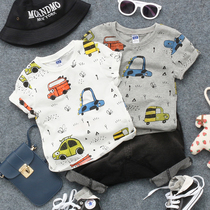 2021 summer new childrens full printing car short-sleeved T-shirt boys and girls baby half-sleeved round neck pullover bottoming shirt