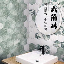  Nordic kitchen small tiles hexagonal tiles Balcony wall tiles flower tiles Art green floor tiles Toilet tiles Bathroom