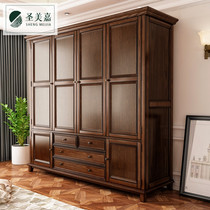 American country light luxury wardrobe solid wood household bedroom three-door four-door large wardrobe furniture ash wood storage cabinet