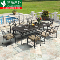 Outdoor Cast Aluminum Long Table And Chairs Combined Patio Garden Terrace Casual Large Dining Table American Iron Art Furniture Five-Seven Pieces