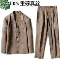 Silk suit Mens spring mulberry silk heavy suit Suit two-piece suit Europe and the United States foreign trade 35 mm British style