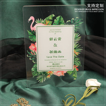 Mori flower Flamingo creative wedding feast fresh acrylic transparent invitation invitation fire paint envelope customization