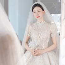 Light wedding dress 2021 new bride summer vintage French main gauze Palace wind temperament tailing Princess high-end luxury