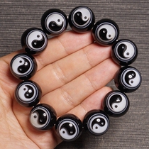 Drain Collection Class Frontline Pharmacist Black Heathen Eye Agate Master Engraving Tai Chi Gossip Hand String Foe Beads