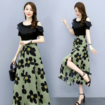 Broken Flowers One-piece Dress Woman Summer 2022 New Stylish Temperament Design Sensation with a Shoulder Conspicuic long Skirt Tide