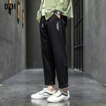 DZH high stretch mens casual pants autumn trousers straight pants mens pants loose straight trousers trend Korean version