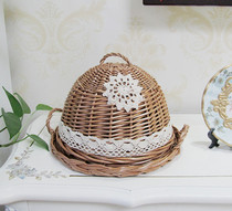 Willow Crochet Fruit Pan Pizza Tray Woven Basket Tabletop Containing basket tray with lid round steamed buns