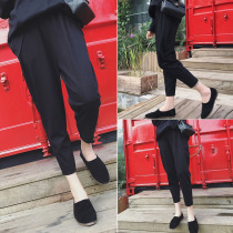 Large size cigarette pipe pants womens autumn fat mm black Harlan 2022 new loose and thin nine points casual radish pants