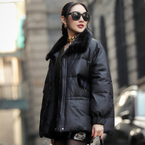 Sheep leather down jacket women 2021 New Haining short leather leather coat mink fur collar loose coat shoulder sleeve