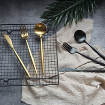 Frosted Black Steak Knife and Fork Three Piece Set of Tuhao Golden Western Food Creative Main Fork 304 Stainless Steel Mesh Red Knife and Fork Spoon