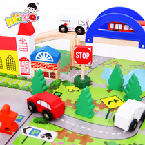 Construction area 40PCs overpass rail Three-dimensional traffic wooden train Road disassembly and assembly urban forest children gifts