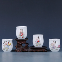 Hunan ceramic arts and crafts artist Wang Yiru hand-painted tea set teacup Fu Lu Shouxi D215