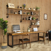 Industrial wind computer desk desk solid wood desk loft iron desk American Workbench double computer desk