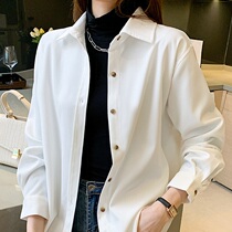 White Frosted Laminated Wearing Shirt Woman Autumn Winter Long Sleeve Outer Hitch Coat Lining Shirt 2021 New Korean Version Retro Port Taste
