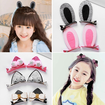 Korean hair accessories Children hair clip Shiny cute rabbit ears hair ball girl small clip Hair hair headdress Girl jewelry