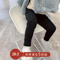 Little pudding baby baby childrens clothing 2020 new foreign baby plus velvet pencil pants childrens winter girl pants thickened