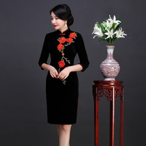 (Cheongsam clearance)Spring high-end large size wedding mom installed velvet modified medium-long wedding banquet