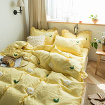 ins girl heart wash cotton cotton bedding four-piece Net red cotton three-piece set 1 8m bed sheet quilt cover