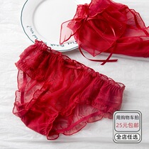 Red underwear women lace this year pure cotton crotch sweet and cute Japanese mesh sexy girl birth triangle pants