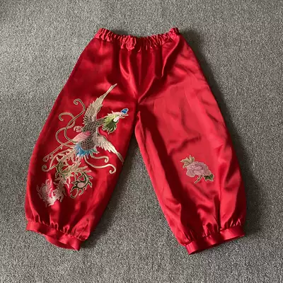 Cloud decoration totem original ethnic style women's clothing hand-embroidered color phoenix rest loose cigarette tube pants thin