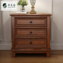 American country bedside table Three drawers ash wood side cabinet European pastoral table lamp cabinet simple solid wood locker