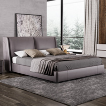 Tatami leather bedside layer cowhide double modern minimalist master bedroom wedding bed Nordic style light luxury small apartment furniture