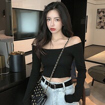 Long sleeve blouse in spring and autumn air-sensitive shoulder pure shoulder T-shirt shirt
