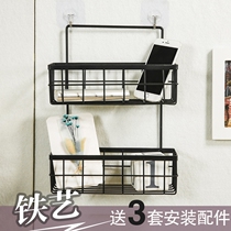 Dormitory wall shelf non-perforated toilet artifact bathroom iron hanging basket bathroom kitchen storage