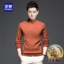 Romon Autumn Winter Men Sweater Loose Casual Pure color with wool Half high collar Warm Knit Undershirt