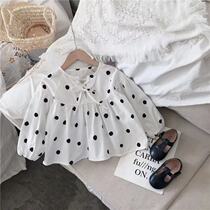 Girl Bubble Cuff Blouse Blouse Women Baby Doll Long Sleeve Polo Dot Ocean Gas Little Girl 2022 Spring Dress New Fashion