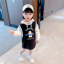 Female baby spring and autumn clothes dress 2021 New Korean version of foreign style girl Princess Autumn long sleeve base shirt