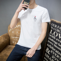 Summer mens short sleeve T-shirt loose trend cotton top clothes half sleeve white round neck mens base shirt